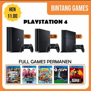 PS4 | PS4 PRO | PS4 SLIM | PS4 FAT HEN VERSI 11.00 GAMES PERMANEN - FAT 500GB, 1 STIK NO GAMES